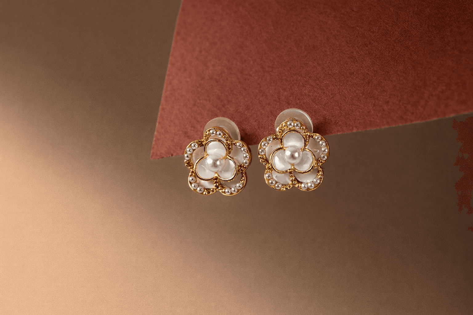 Floral pearl gold plated stud earrings