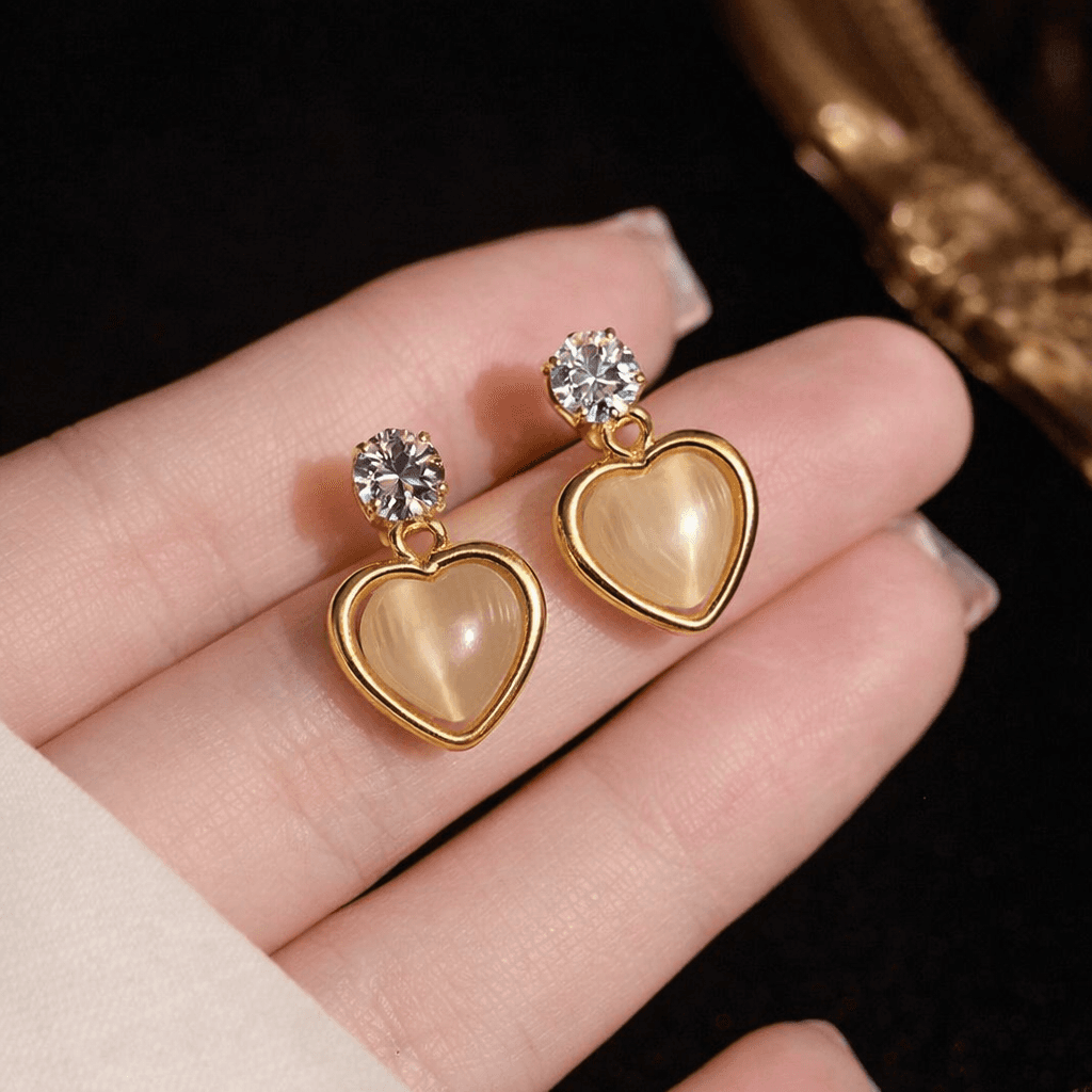 Golden Heart Shaped Stud Earrings 