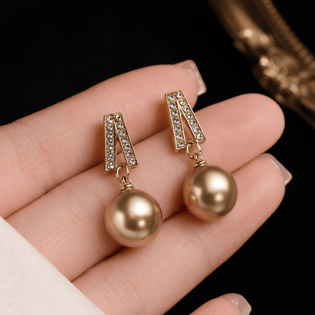 Gold-Toned Crystal & Pearl Drop Earrings