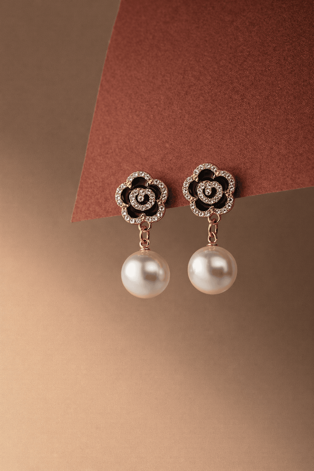 Black Rose With pearl Earrings