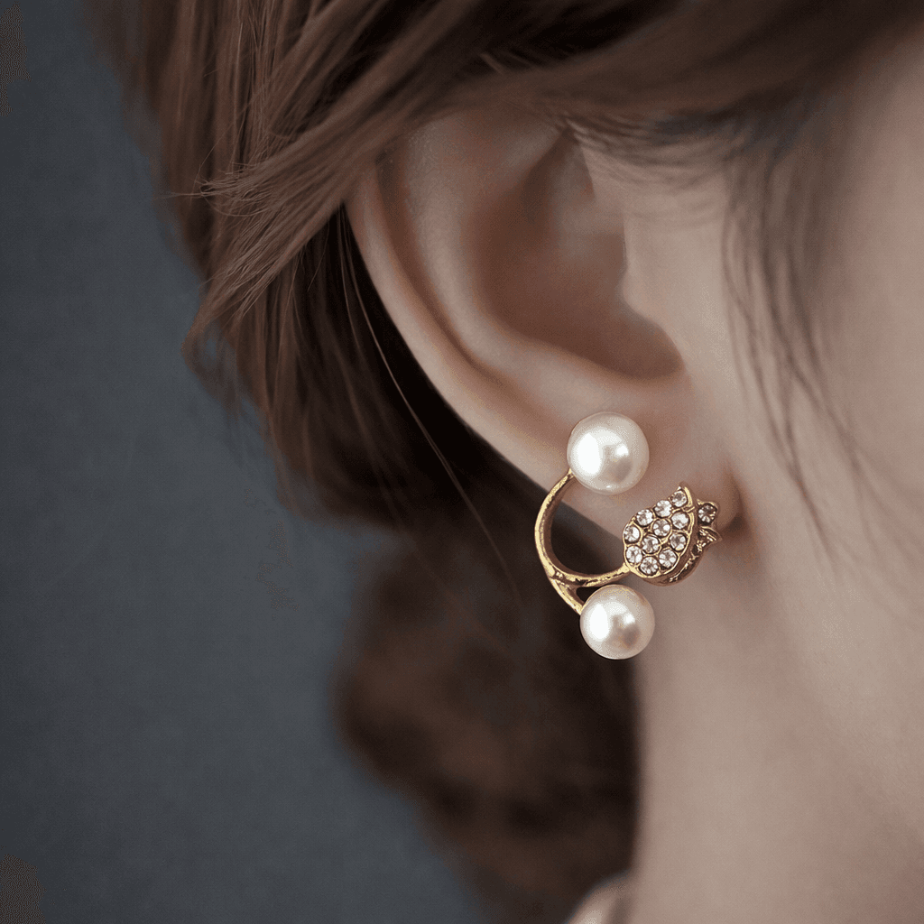 Pearl and Crystal Leaf Ear Cuff Earrings