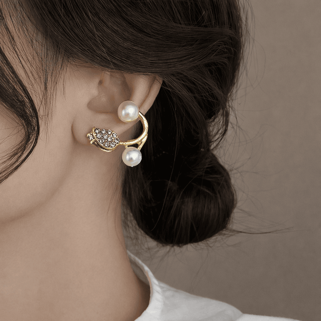 Pearl and Crystal Leaf Ear Cuff Earrings