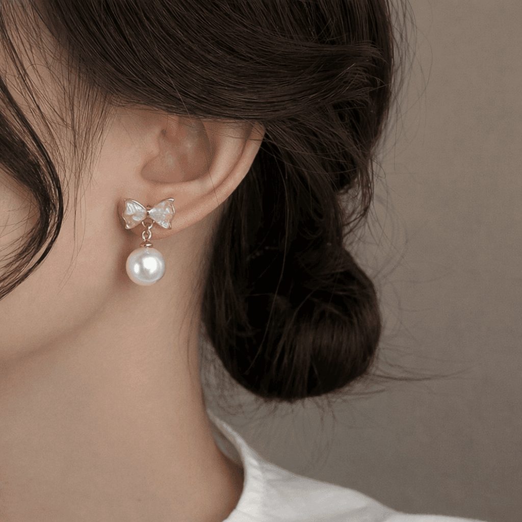 Bow Pearl Drop Earrings
