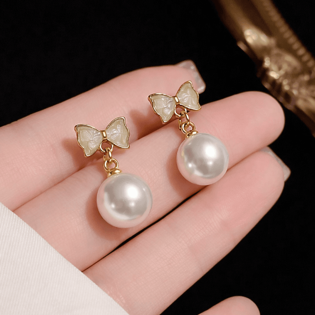Bow Pearl Drop Earrings