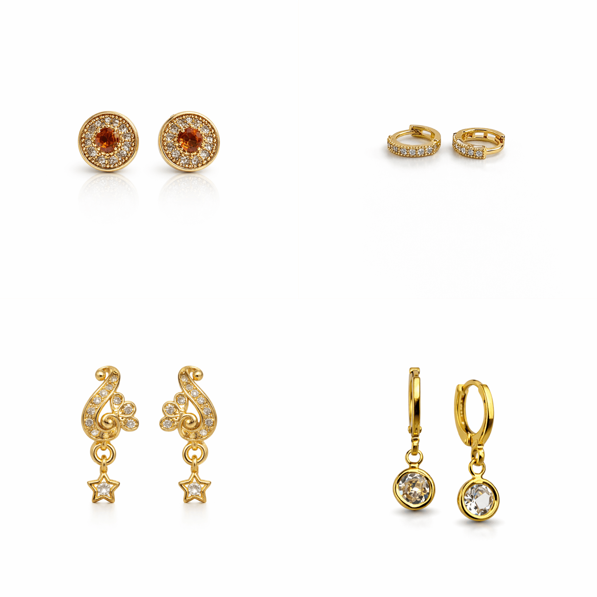 Elegant Gold-Finish Artificial Earrings Combo – 4 Pairs