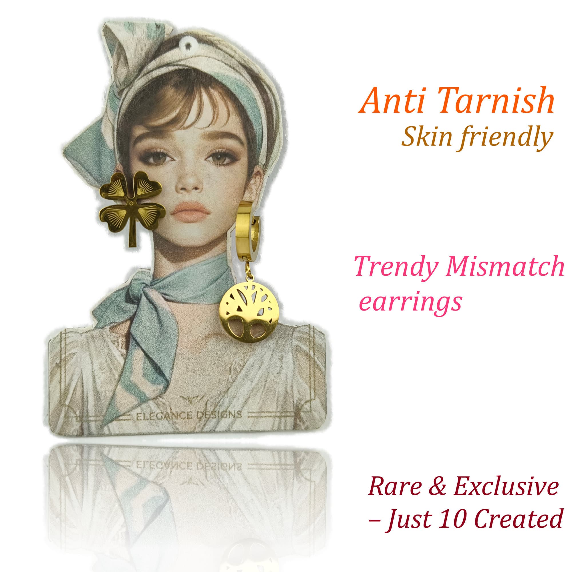 Anti-Tarnish Gold Plated Mismatch Clover Asymmetry Earrings