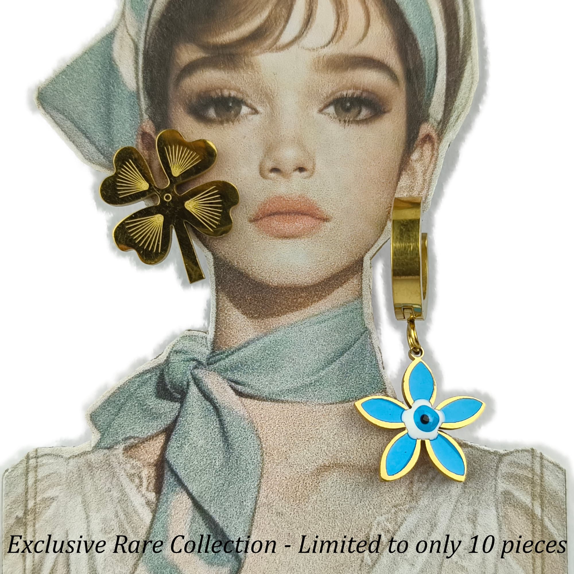 Anti-Tarnish Gold Plated Blue Flower Mismatch Earrings for Women