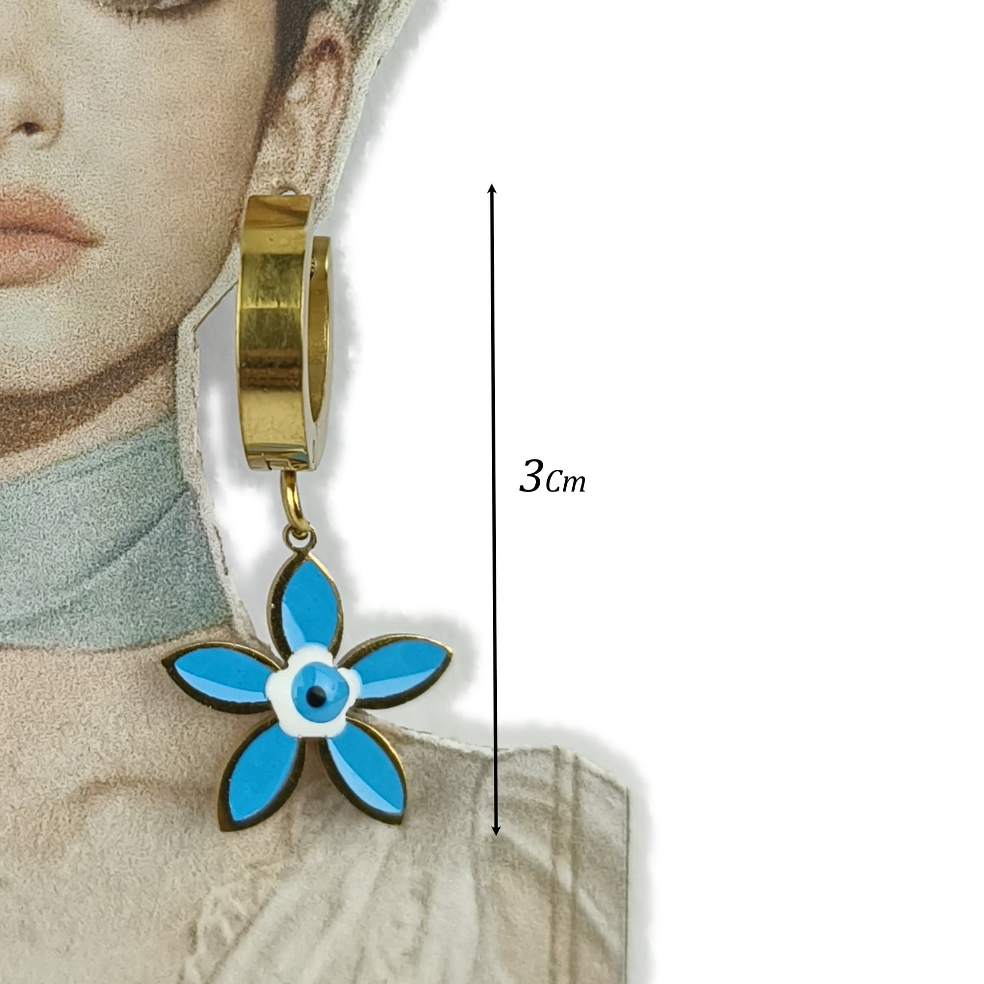 Anti-Tarnish Gold Plated Blue Flower Mismatch Earrings for Women