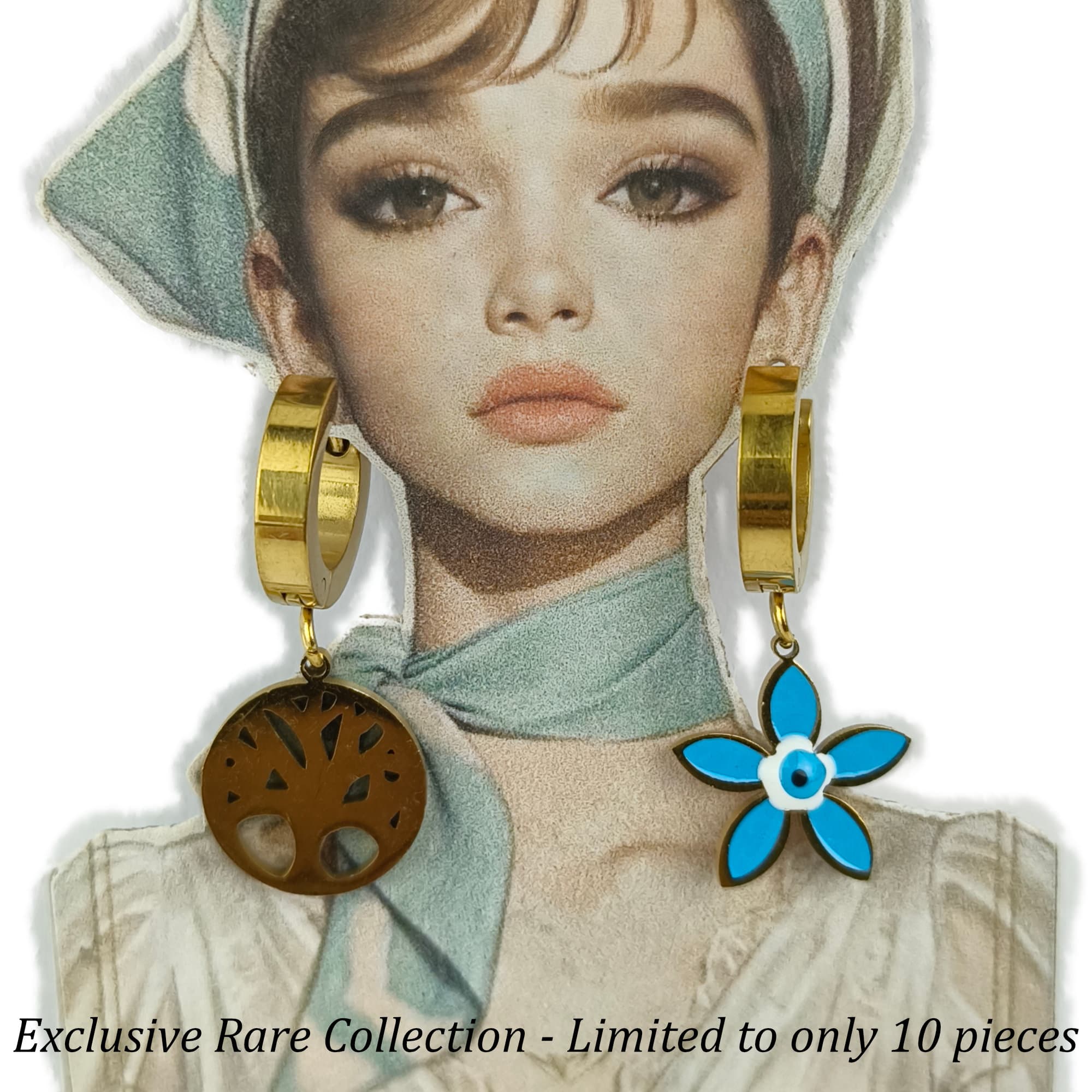 Anti Tarnish Gold Plated Blue Flower & Tree Mismatch Earrings for Women