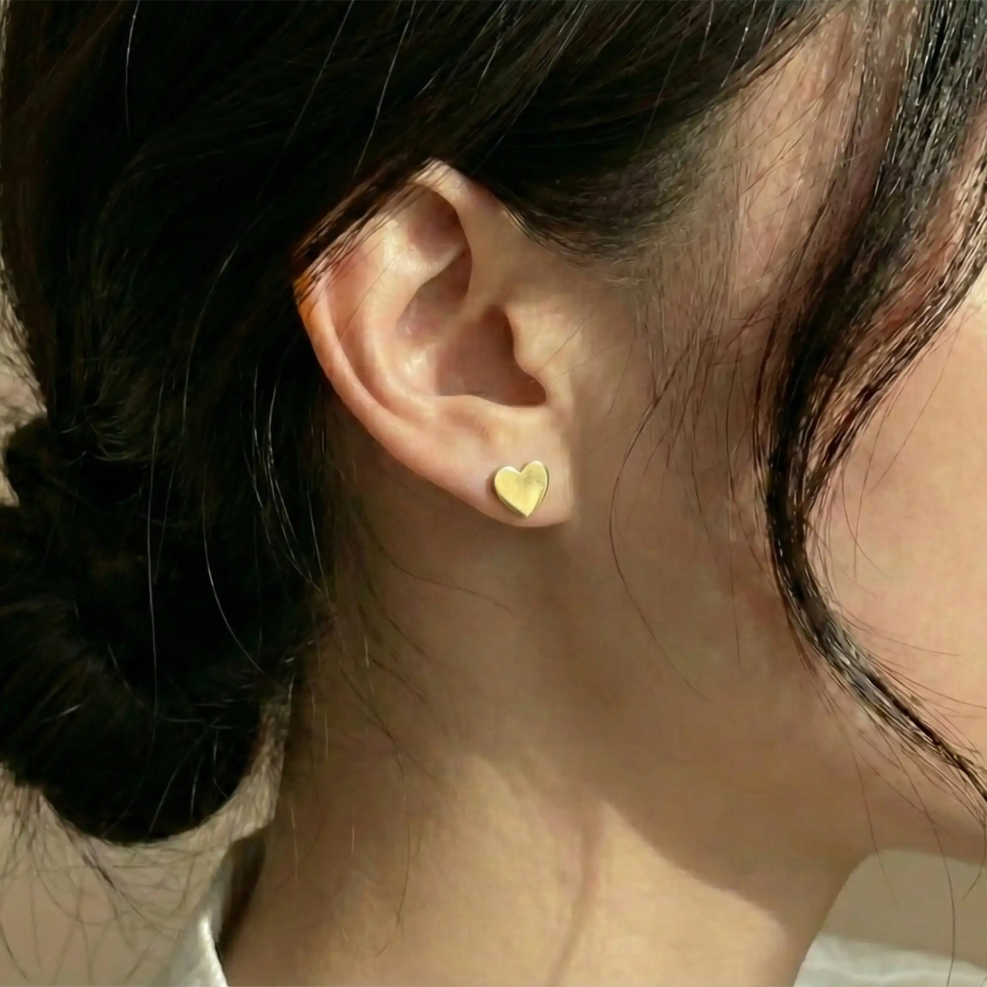 Gold Plated Sun & Heart Stud Earrings Set with Green Stone second earring