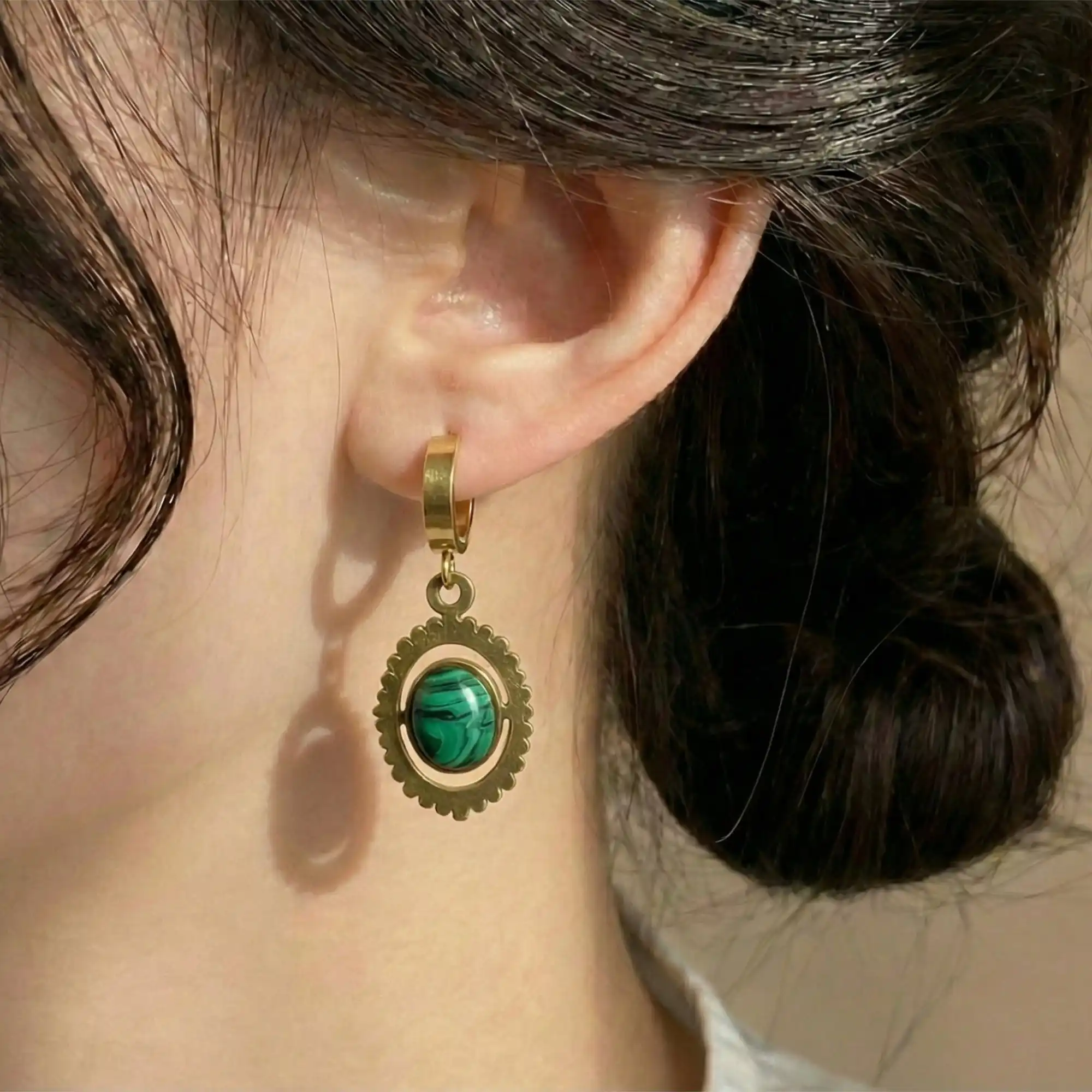 Gold Plated Green Stone Drop & Crystal Butterfly Stud Earrings Combo Set for Women first earring