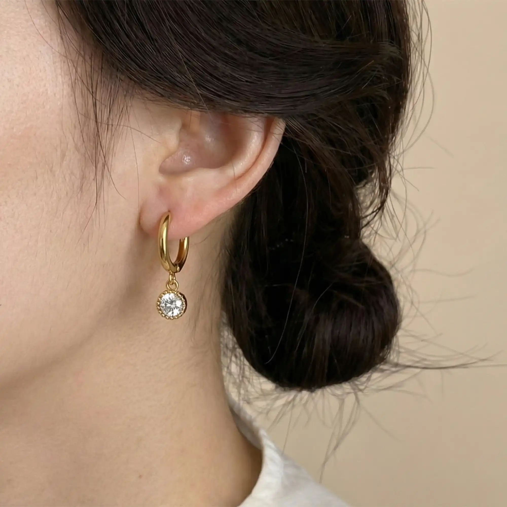 Gold Plated Hoop & Stud Earrings Combo Set for Women | Elegant Green & Clear Stones first earring
