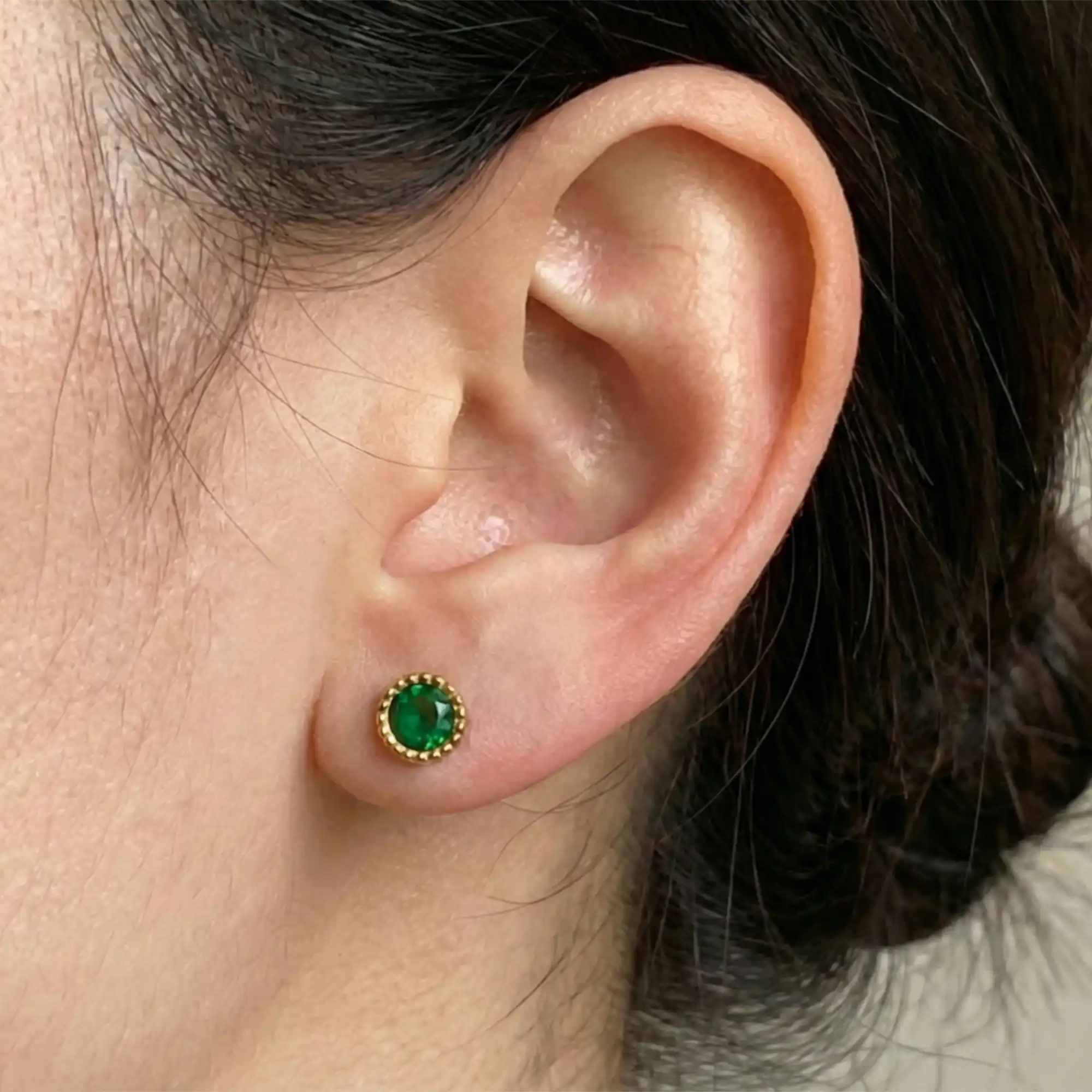 Gold Plated Hoop & Stud Earrings Combo Set for Women | Elegant Green & Clear Stones second earring