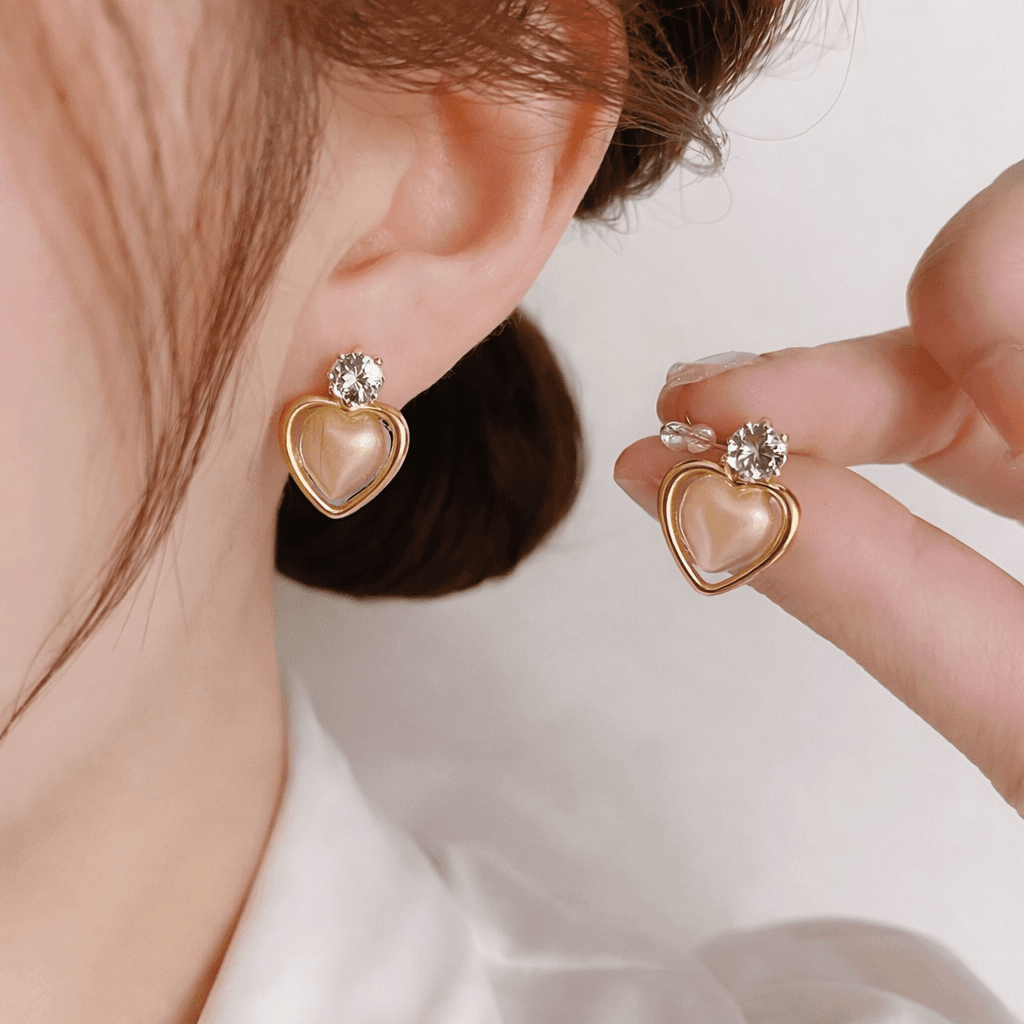 Golden Heart Shaped Stud Earrings