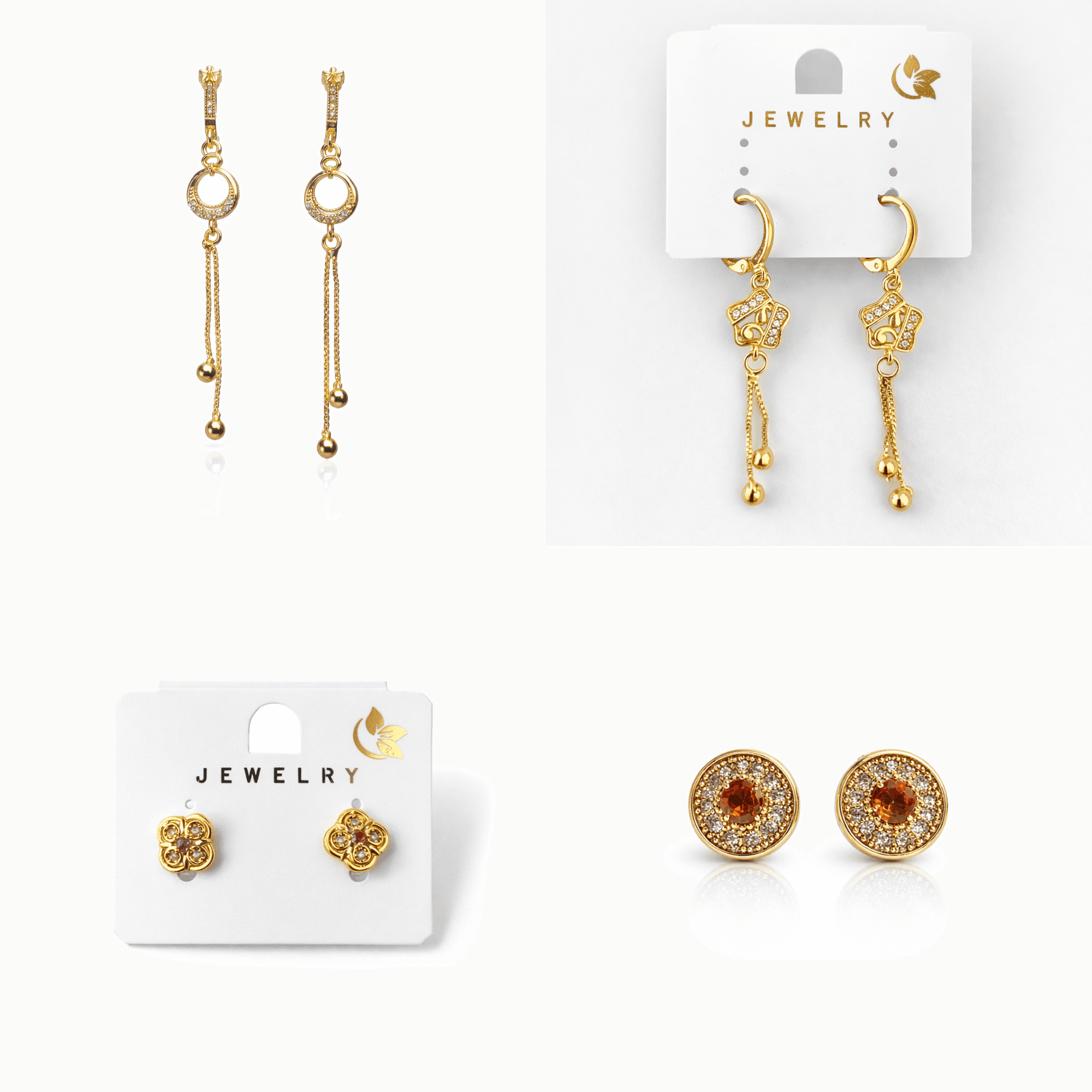 Stylish Artificial Gold-Tone Earrings Combo for Women (Set of 4 Pairs)