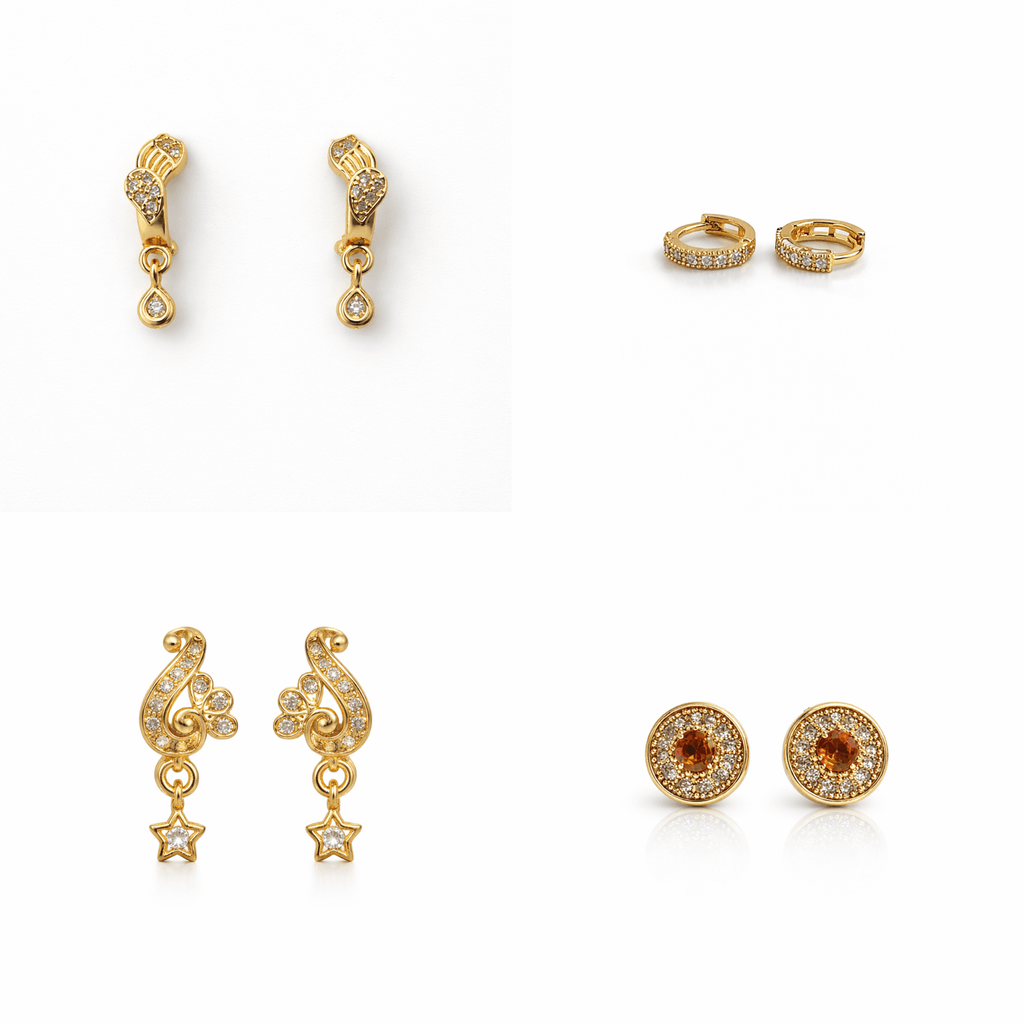Daily Artificial Gold-Tone Earrings Combo for Women (Set of 4 Pairs)